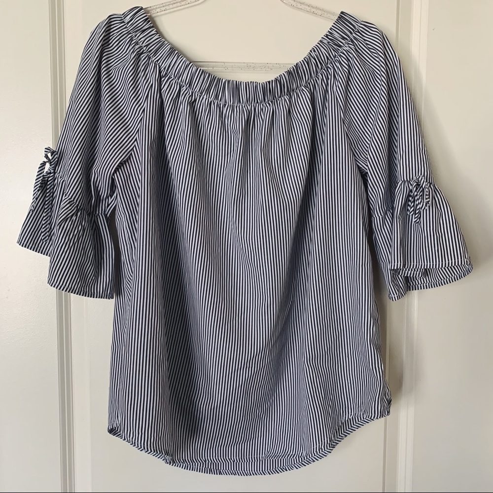 Gray Striped Off The Shoulder Top